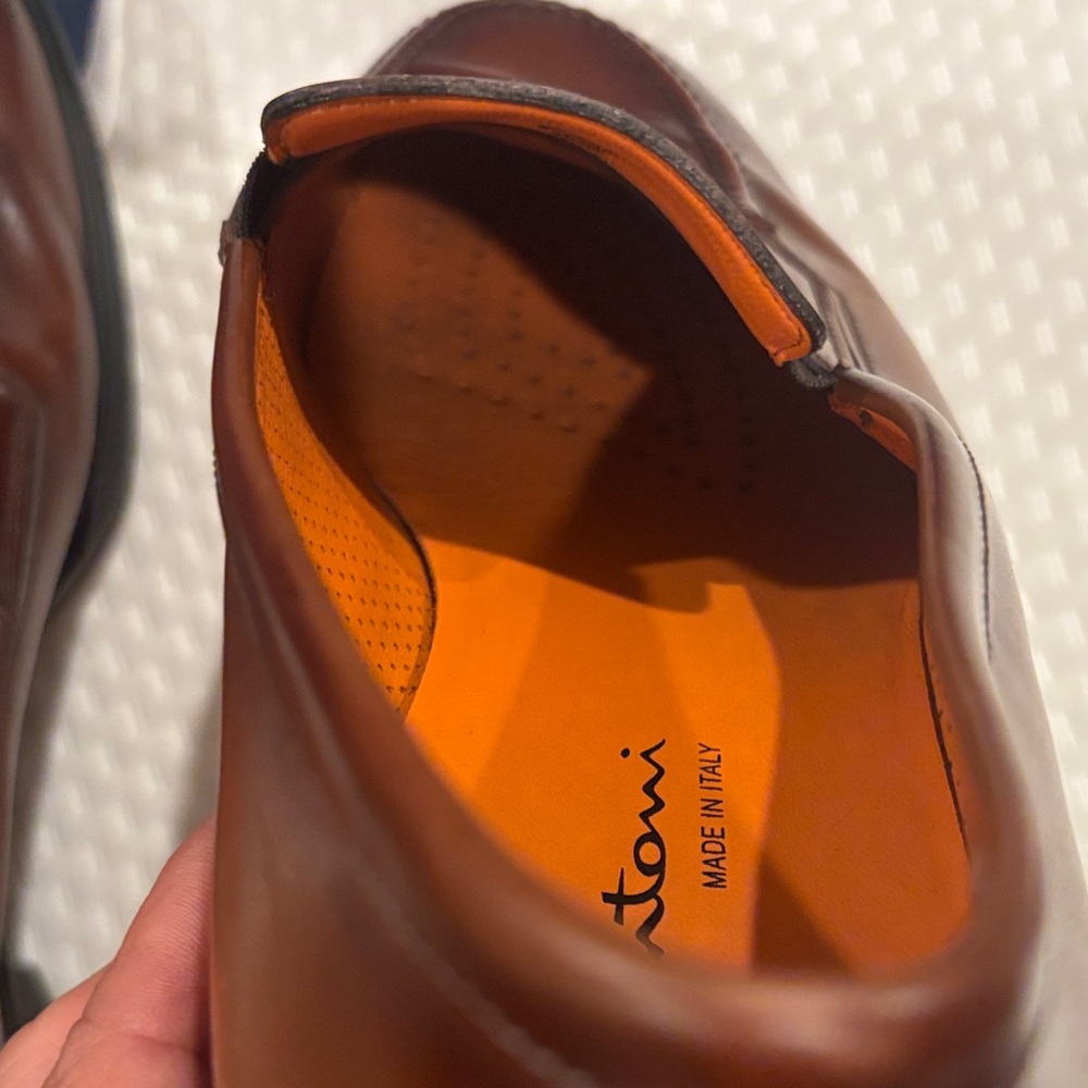 Santoni Rich Brown Leather Slip-On Loafers - Picture 9 of 10